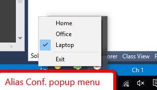 SqlServerAliasSwitcher tray popup menu screenshot